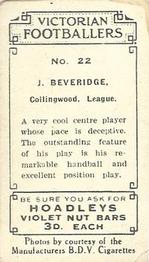 1933 Hoadley's Victorian Footballers #22 John Beveridge Back